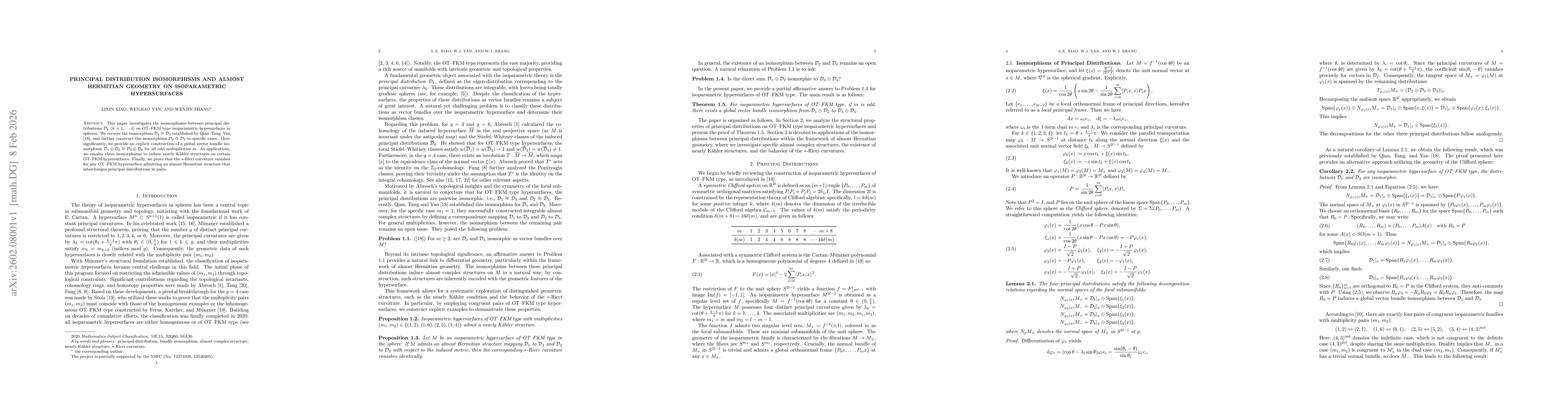 Thumbnail for Principal Distribution Isomorphisms and Almost Hermitian geometry on Isoparametric Hypersurfaces