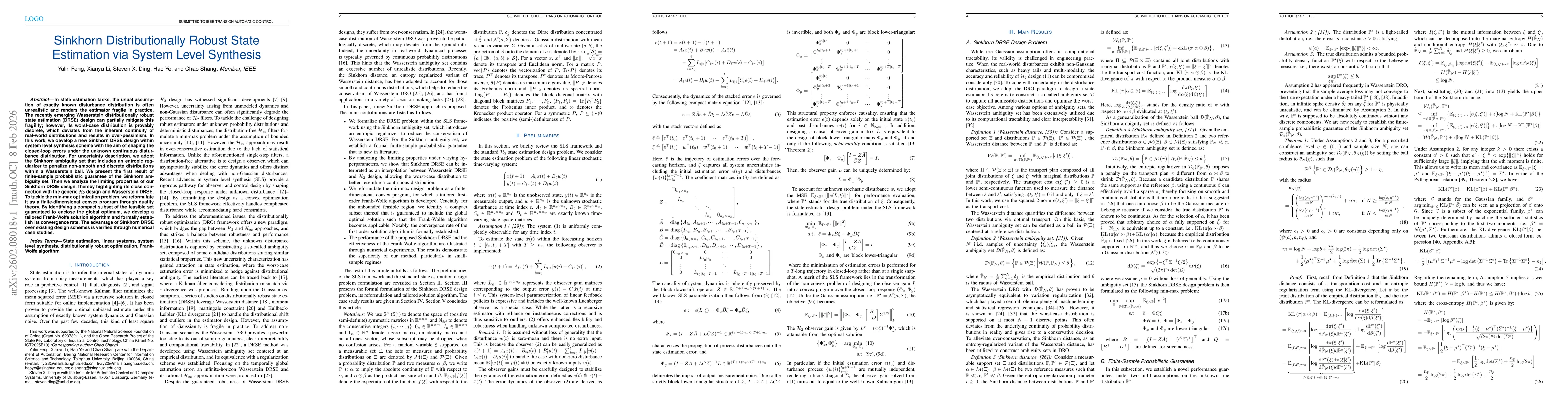 Thumbnail for Sinkhorn Distributionally Robust State Estimation via System Level Synthesis