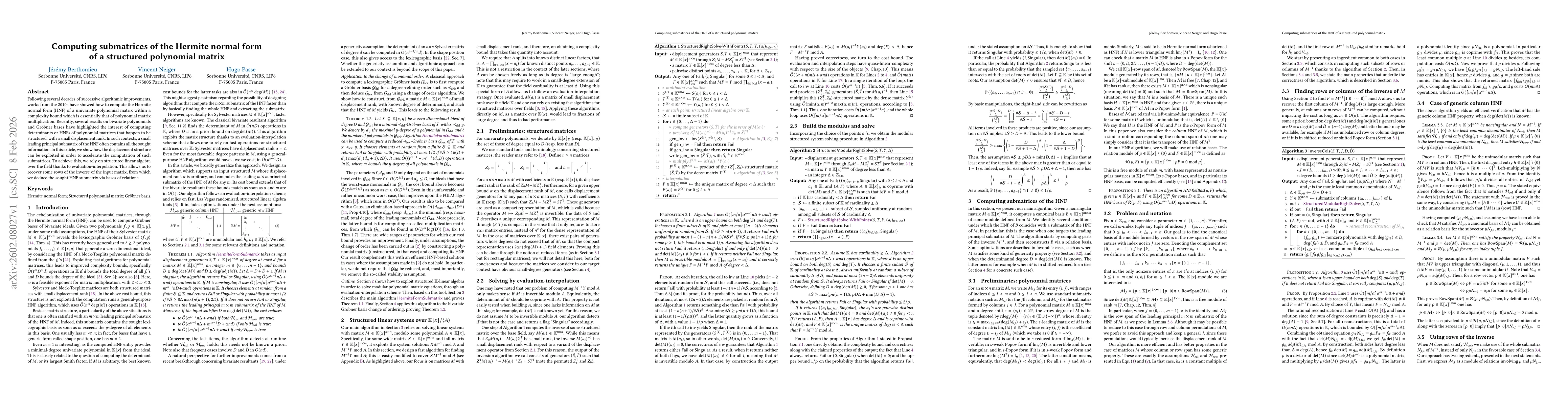 Thumbnail for Computing submatrices of the Hermite normal form of a structured polynomial matrix