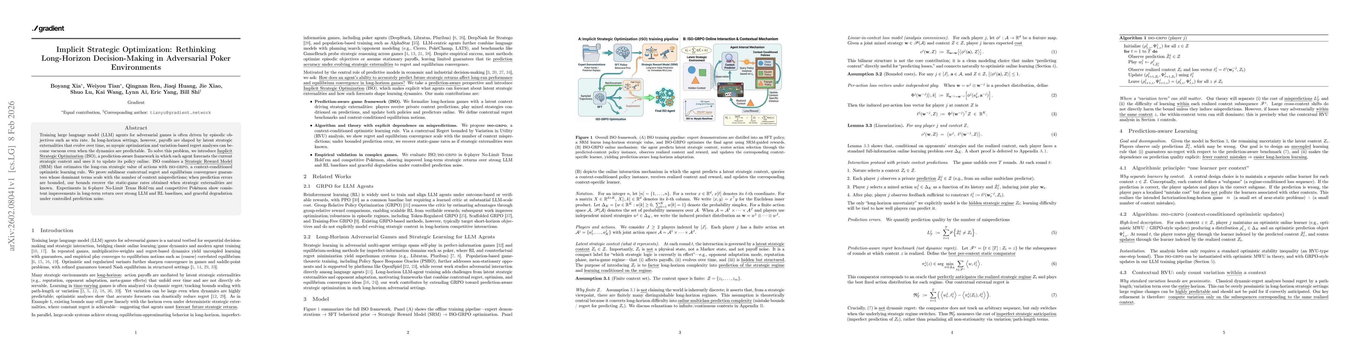 Thumbnail for Implicit Strategic Optimization: Rethinking Long-Horizon Decision-Making in Adversarial Poker Environments