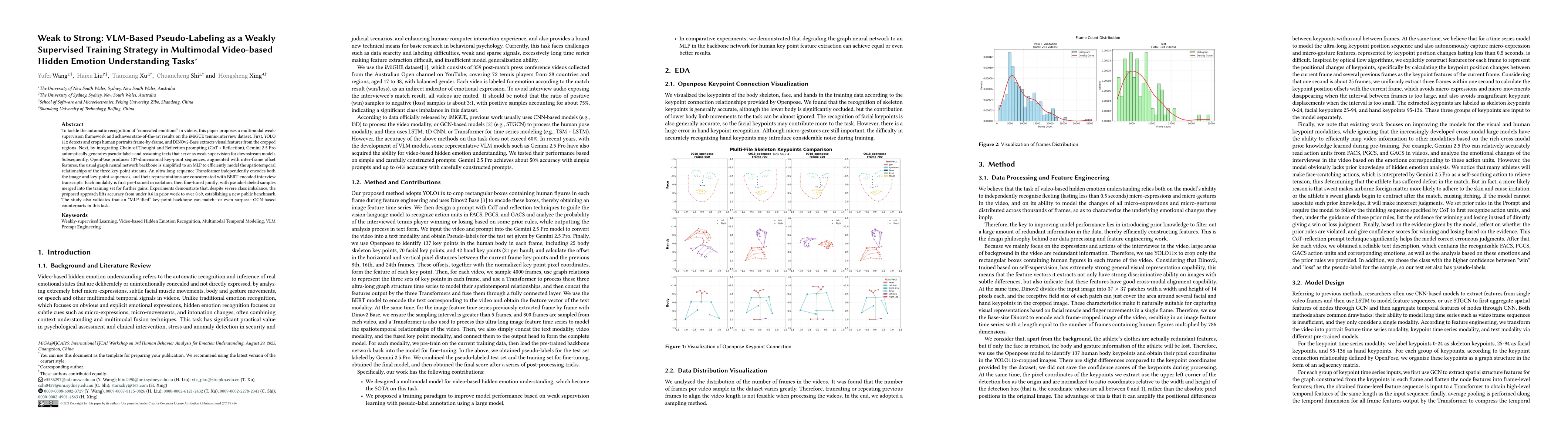 Thumbnail for Weak to Strong: VLM-Based Pseudo-Labeling as a Weakly Supervised Training Strategy in Multimodal Video-based Hidden Emotion Understanding Tasks