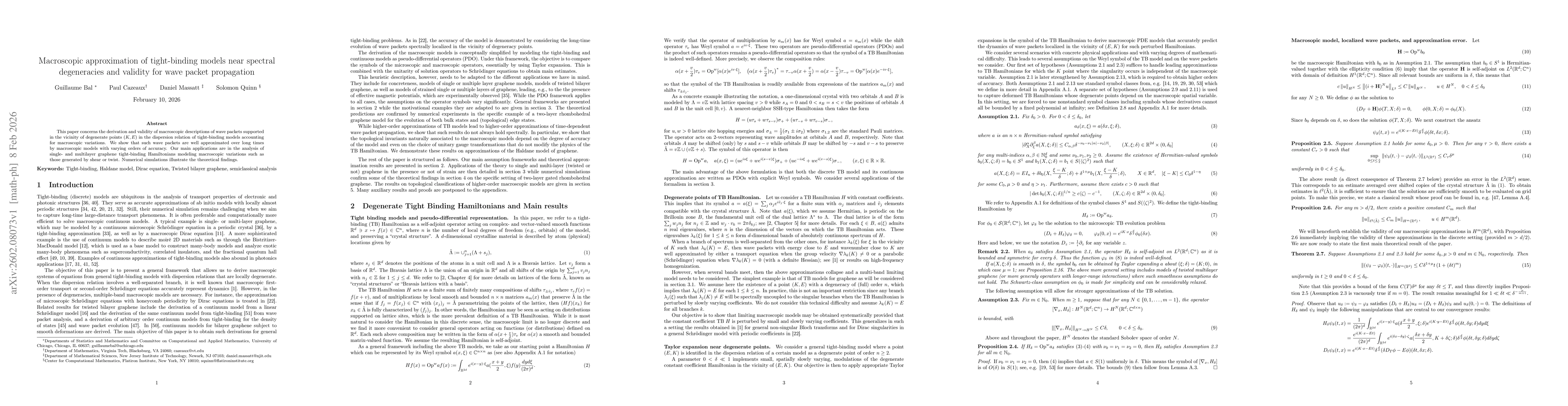 Thumbnail for Macroscopic approximation of tight-binding models near spectral degeneracies and validity for wave packet propagation
