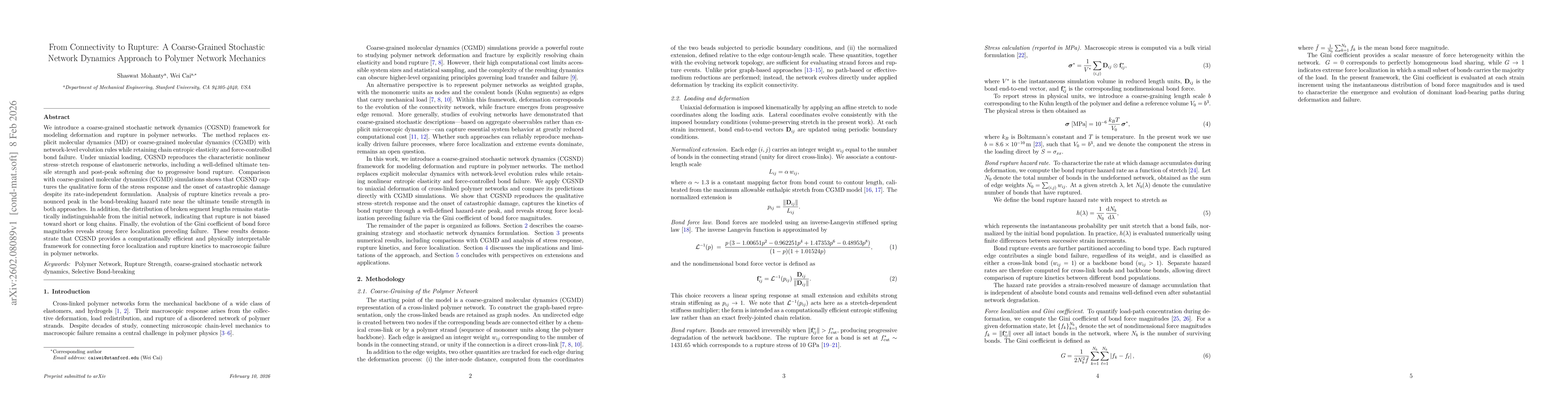 Thumbnail for From Connectivity to Rupture: A Coarse-Grained Stochastic Network Dynamics Approach to Polymer Network Mechanics