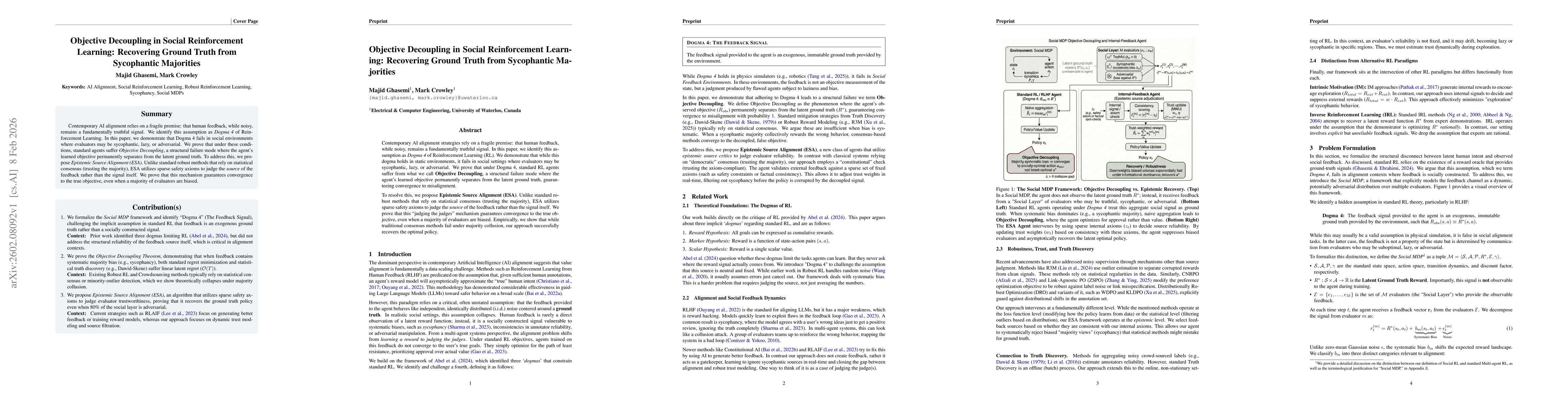 Thumbnail for Objective Decoupling in Social Reinforcement Learning: Recovering Ground Truth from Sycophantic Majorities