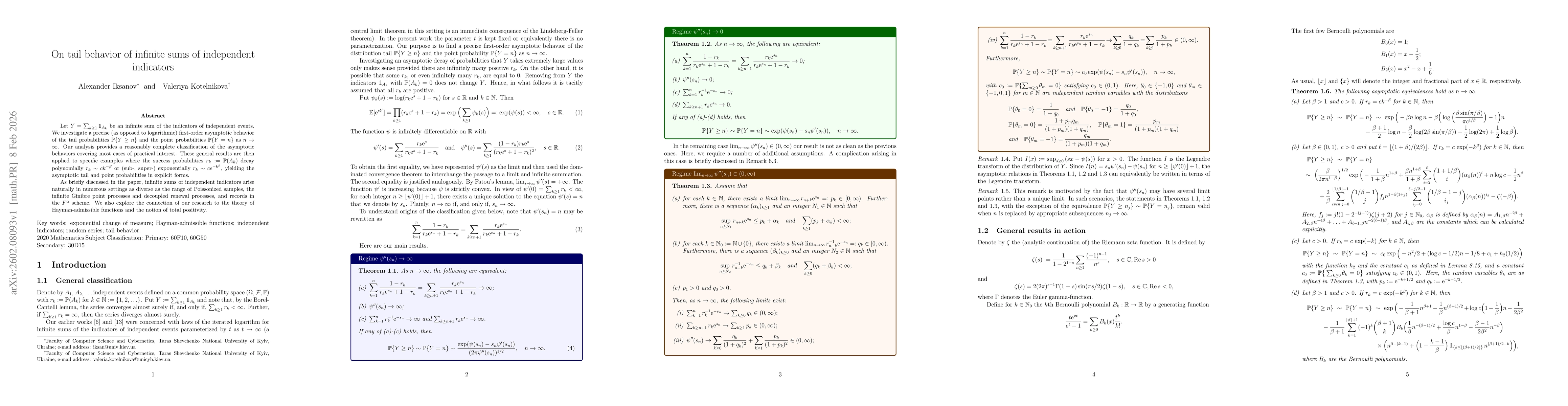 Thumbnail for On tail behavior of infinite sums of independent indicators