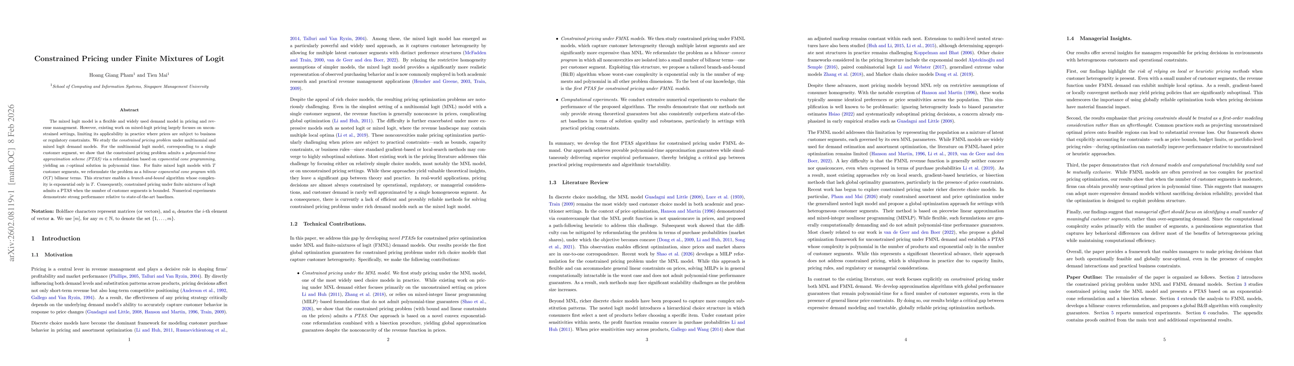 Thumbnail for Constrained Pricing under Finite Mixtures of Logit