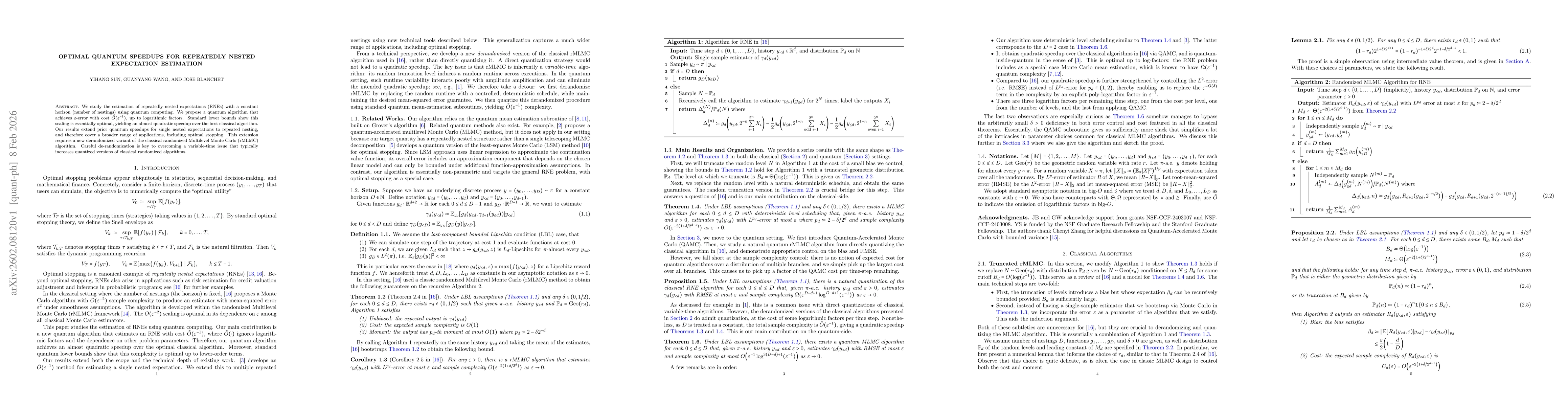 Thumbnail for Optimal Quantum Speedups for Repeatedly Nested Expectation Estimation