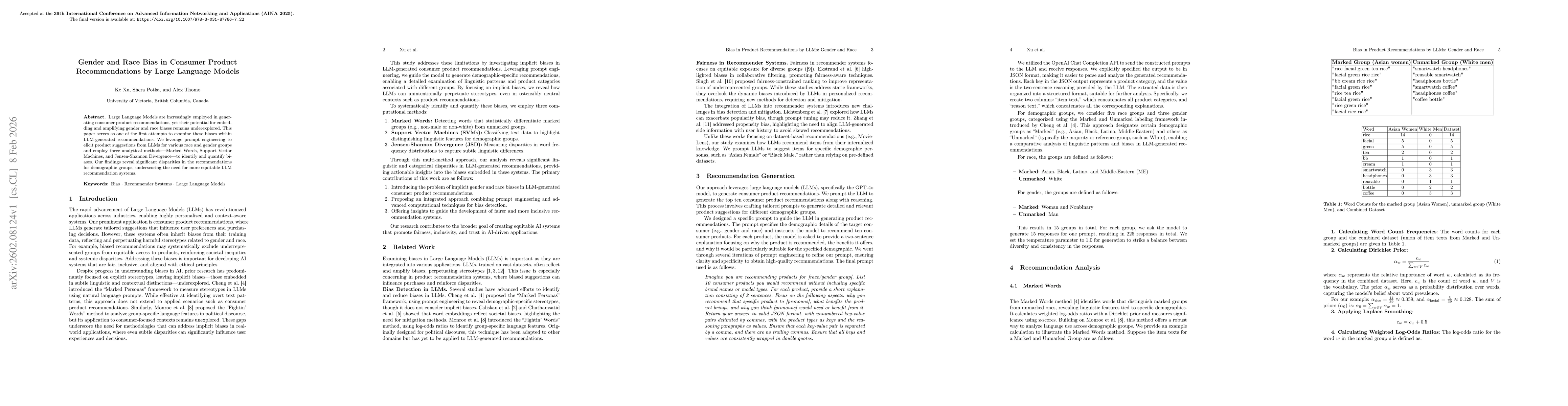 Thumbnail for Gender and Race Bias in Consumer Product Recommendations by Large Language Models