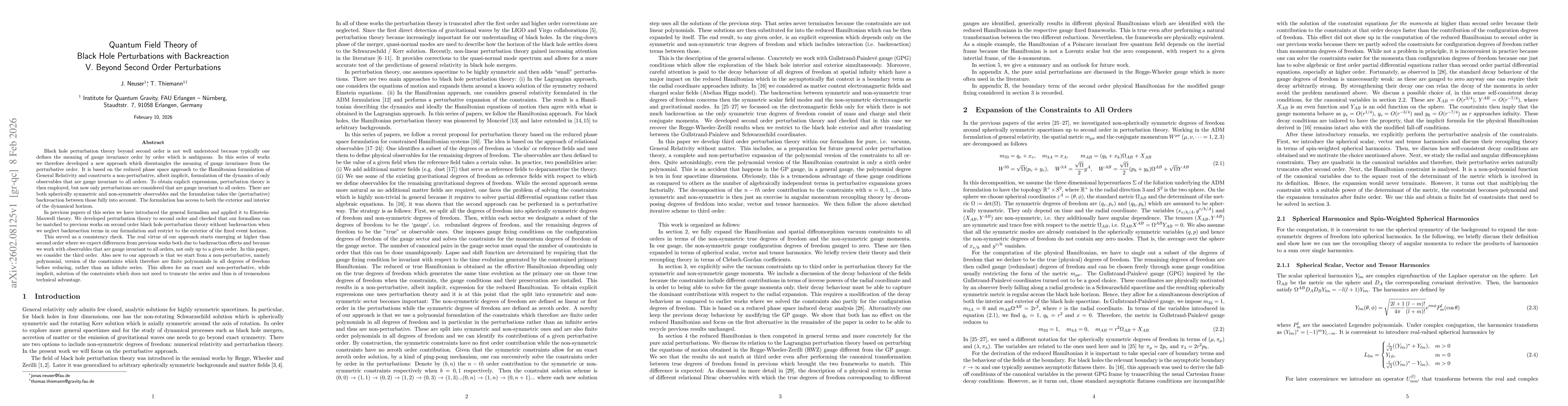 Thumbnail for Quantum Field Theory of Black Hole Perturbations with Backreaction V. Beyond Second Order Perturbations