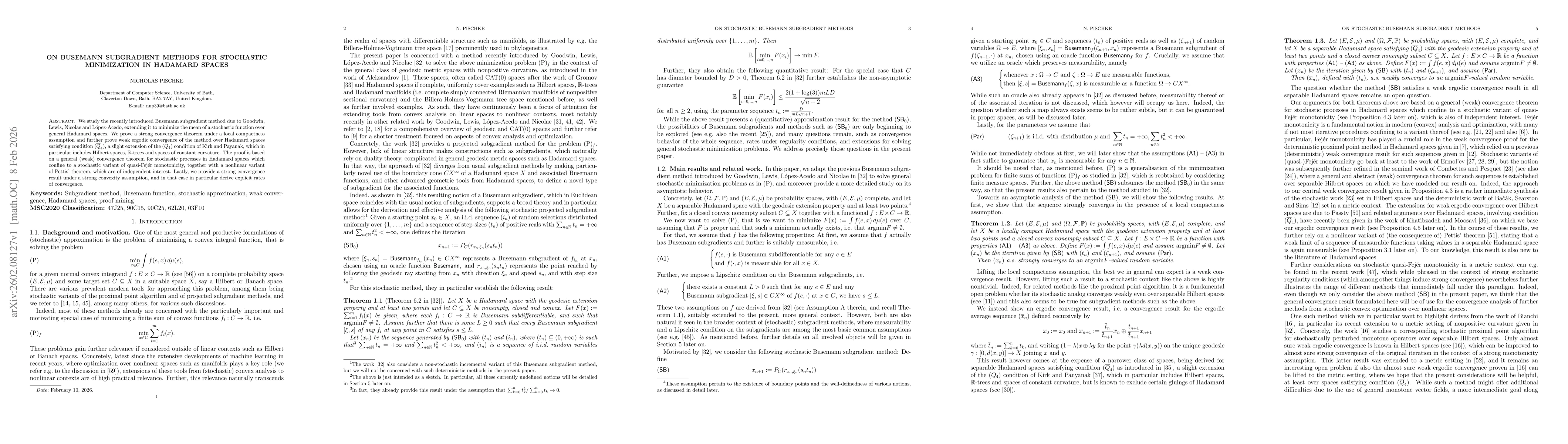 Thumbnail for On Busemann subgradient methods for stochastic minimization in Hadamard spaces