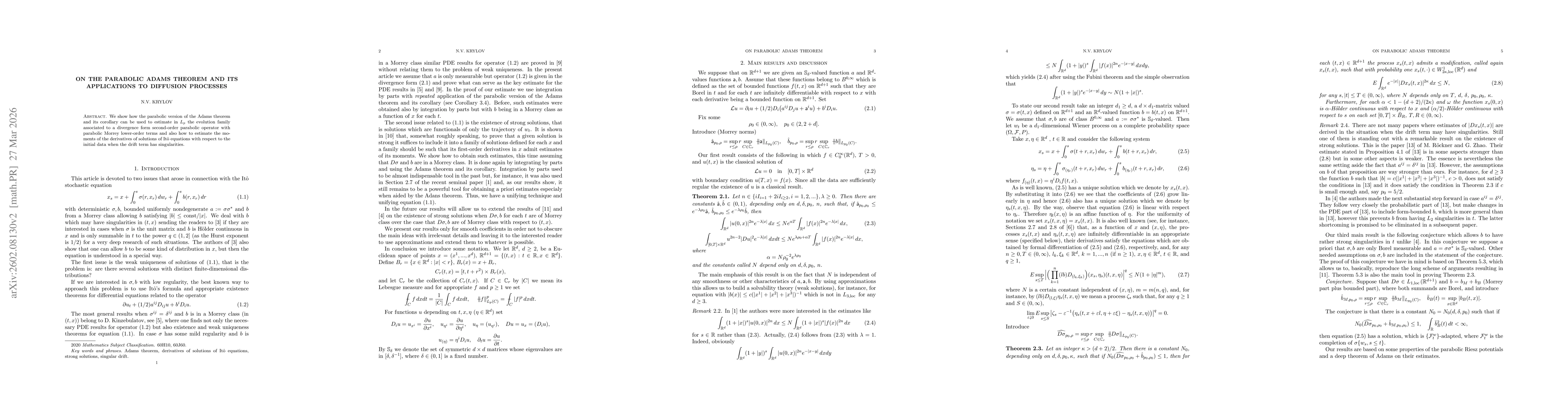 Thumbnail for On the parabolic Adams theorem and its applications to diffusion processes