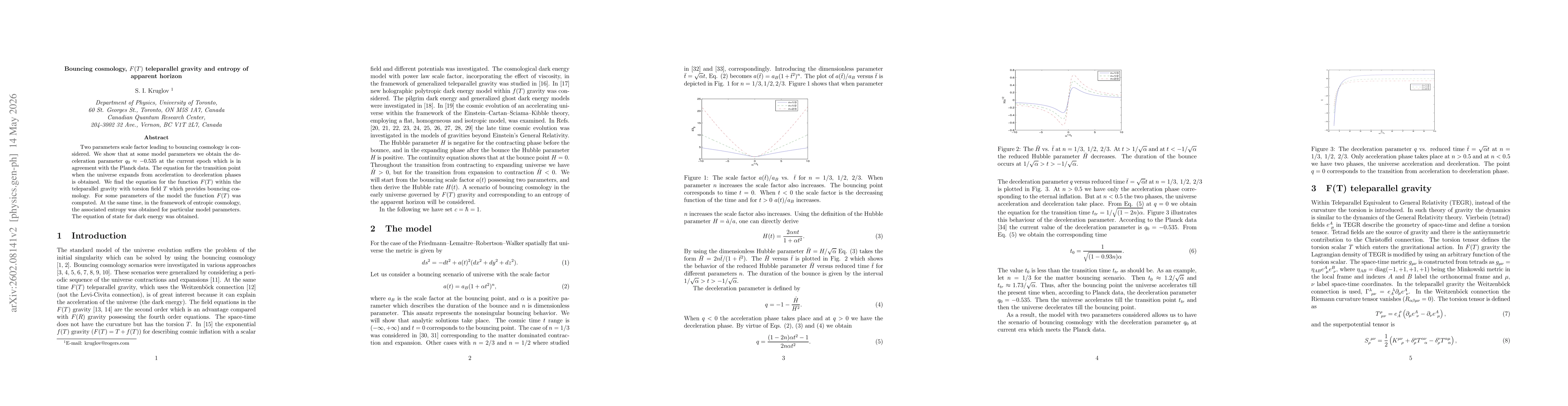 Thumbnail for Bouncing cosmology, $F(T)$ teleparallel gravity and entropy of apparent horizon