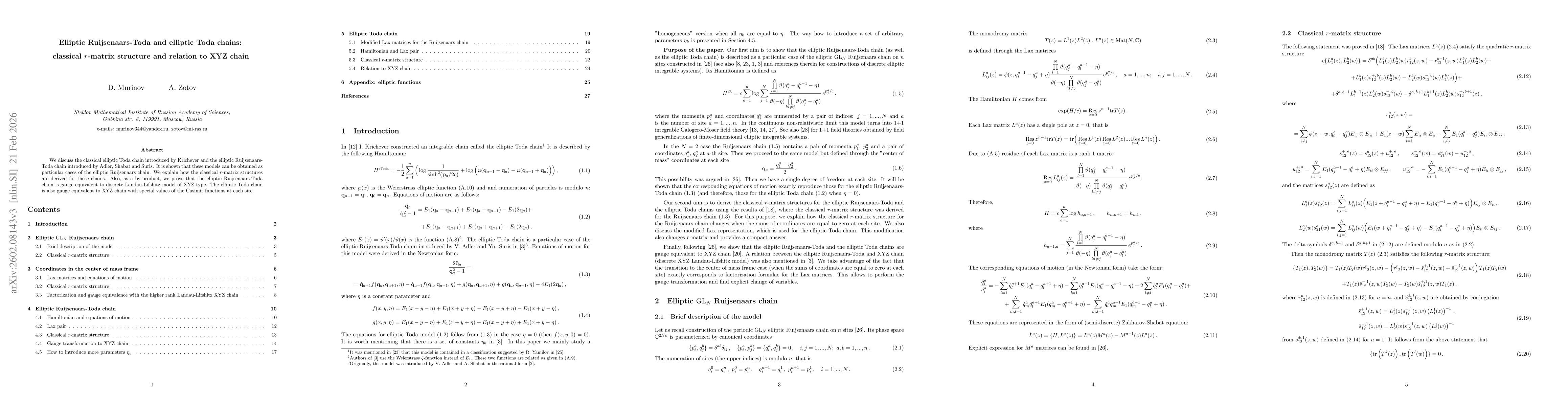 Thumbnail for Elliptic Ruijsenaars-Toda and elliptic Toda chains: classical r-matrix structure and relation to XYZ chain