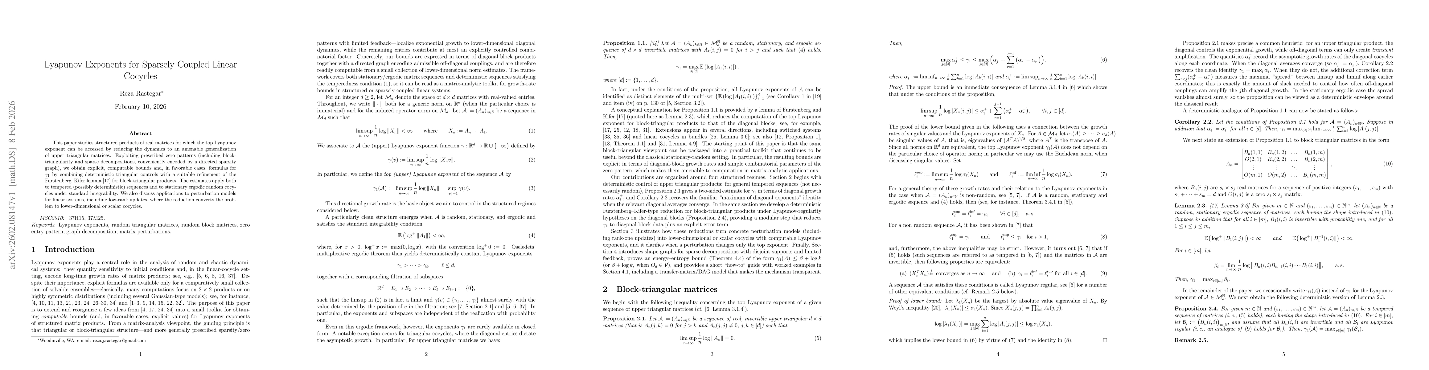 Thumbnail for Lyapunov Exponents for Sparsely Coupled Linear Cocycles