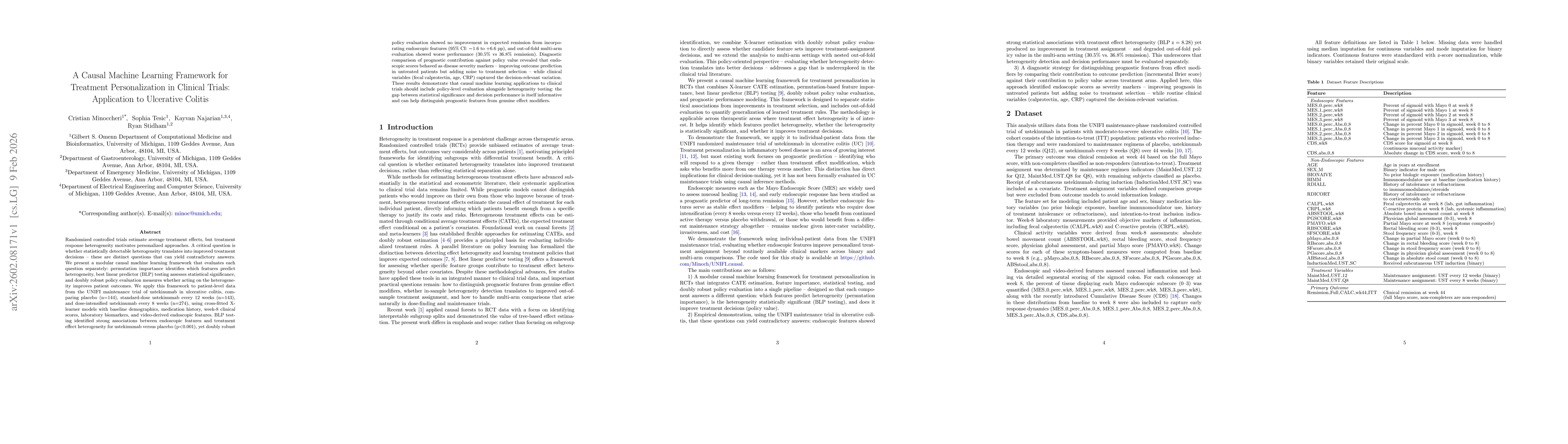 Thumbnail for A Causal Machine Learning Framework for Treatment Personalization in Clinical Trials: Application to Ulcerative Colitis