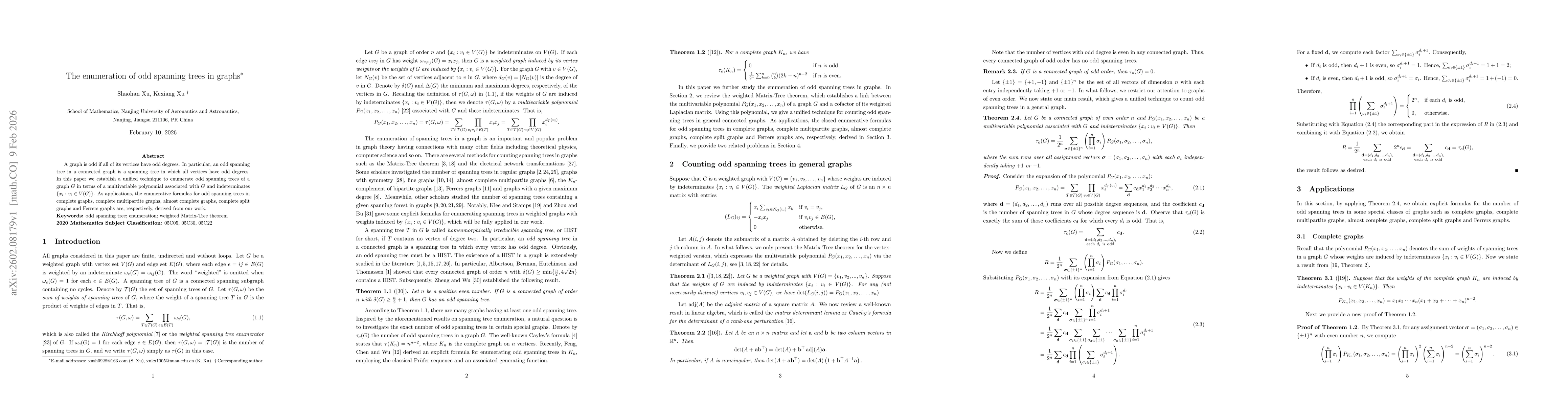 Thumbnail for The enumeration of odd spanning trees in graphs