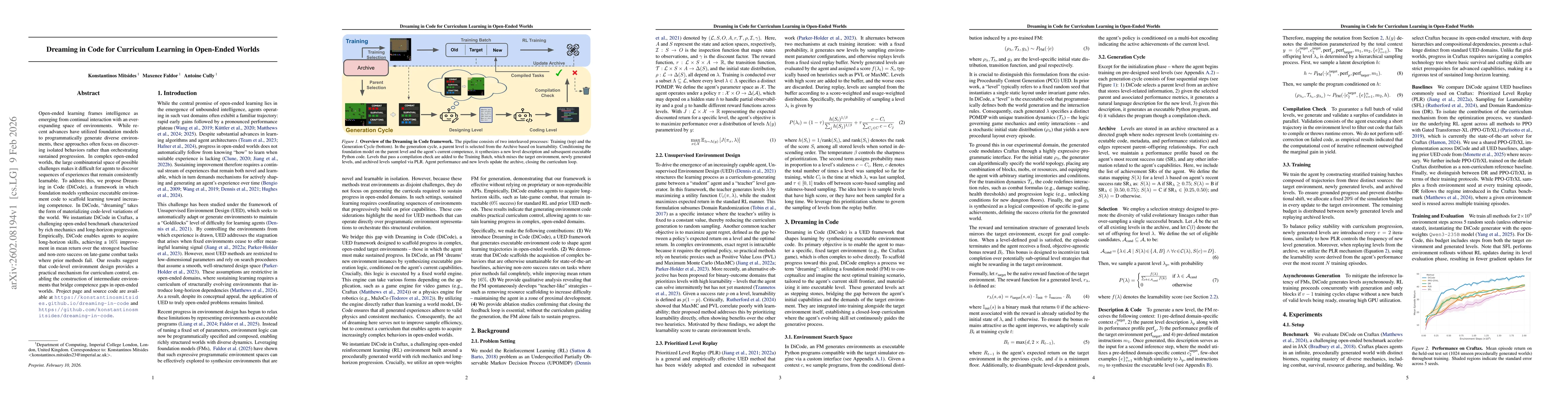 Thumbnail for Dreaming in Code for Curriculum Learning in Open-Ended Worlds