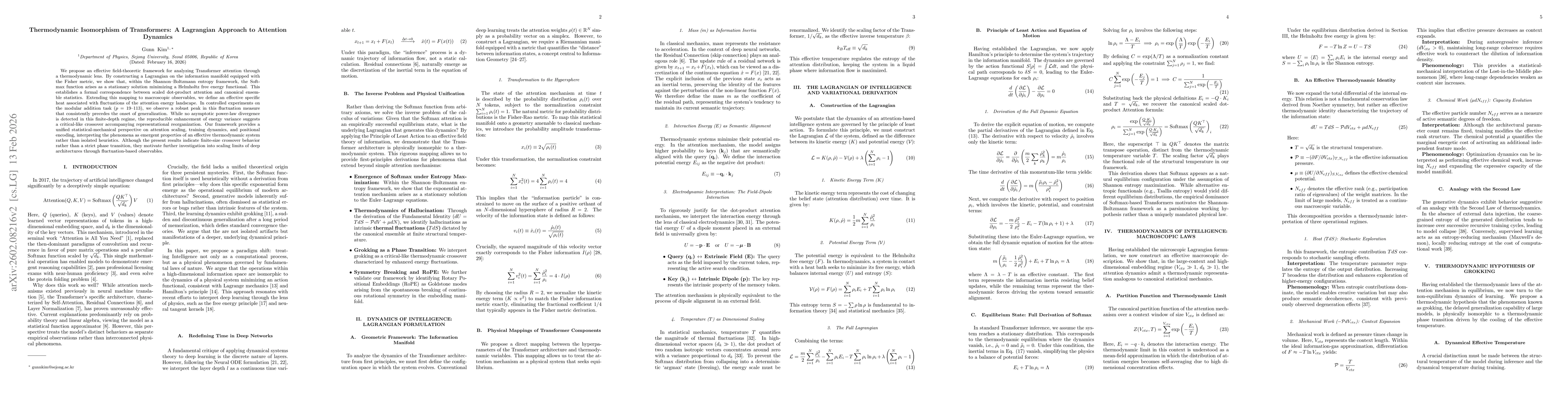 Thumbnail for Thermodynamic Isomorphism of Transformers: A Lagrangian Approach to Attention Dynamics