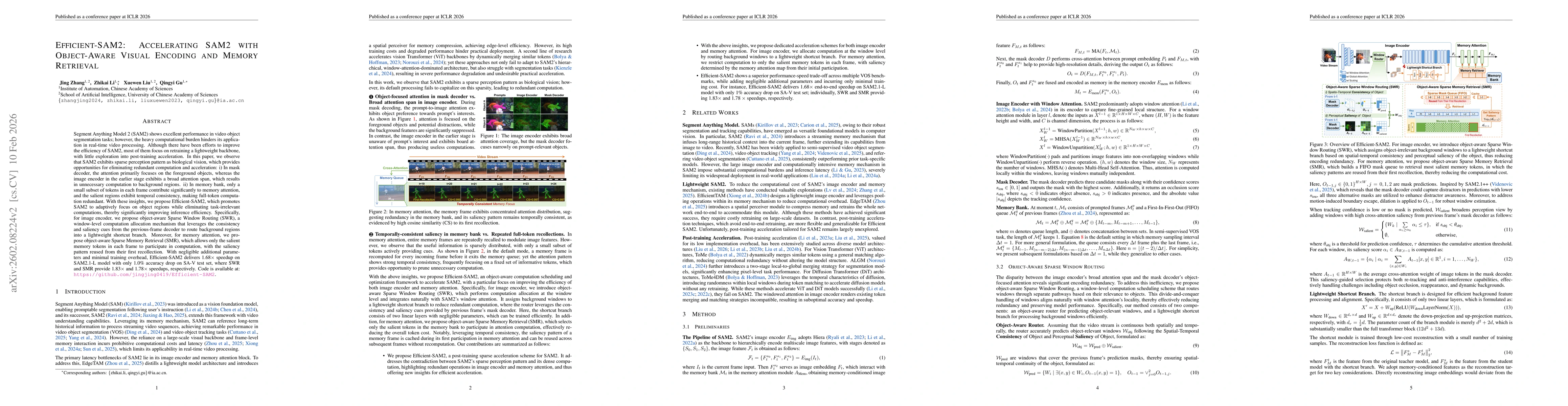Thumbnail for Efficient-SAM2: Accelerating SAM2 with Object-Aware Visual Encoding and Memory Retrieval