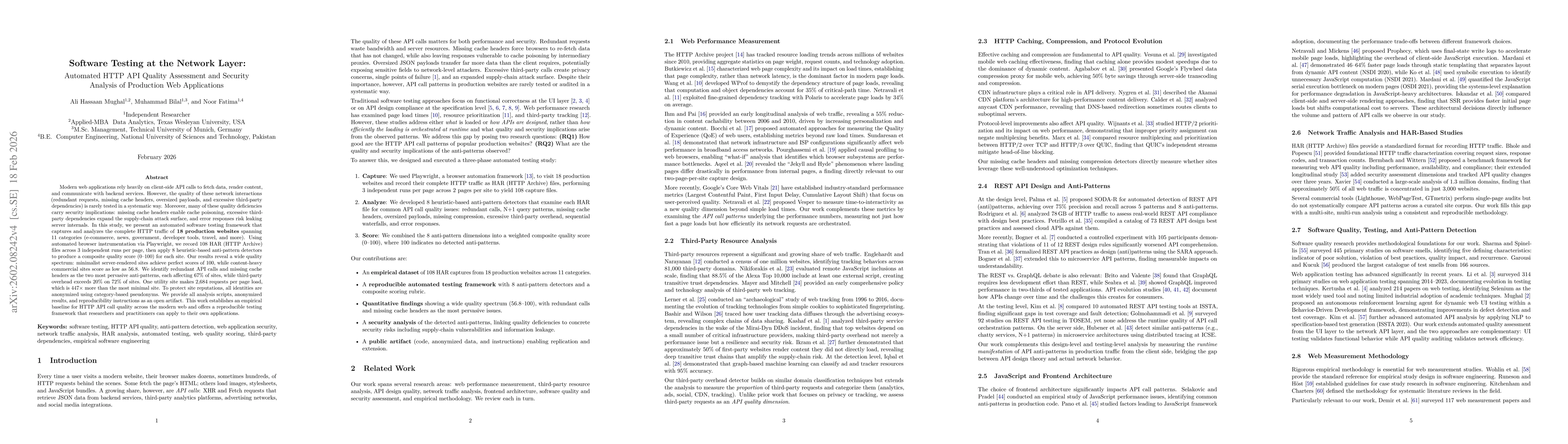Thumbnail for Software Testing at the Network Layer: Automated HTTP API Quality Assessment and Security Analysis of Production Web Applications