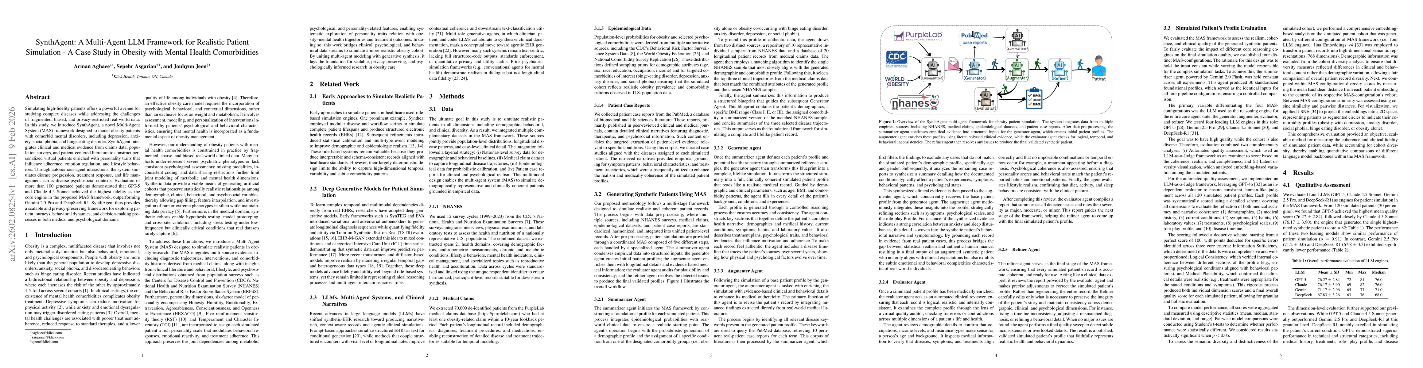 Thumbnail for SynthAgent: A Multi-Agent LLM Framework for Realistic Patient Simulation -- A Case Study in Obesity with Mental Health Comorbidities