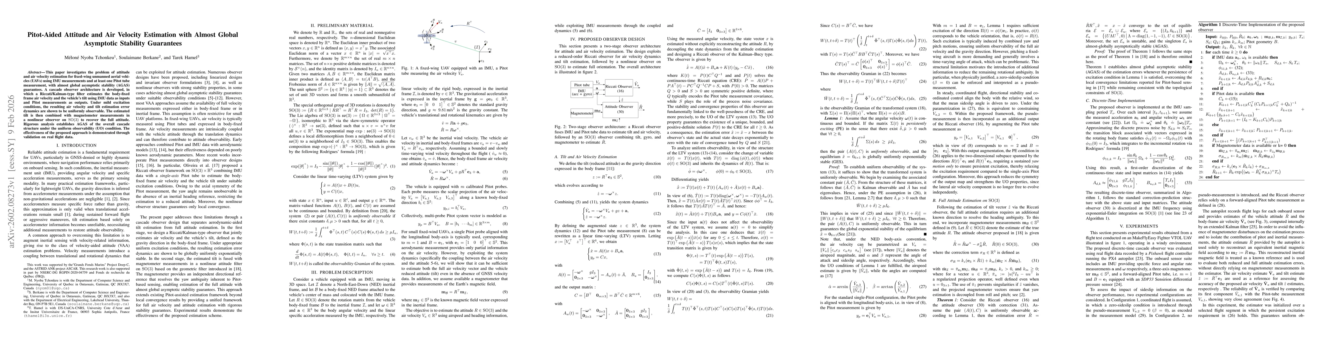 Thumbnail for Pitot-Aided Attitude and Air Velocity Estimation with Almost Global Asymptotic Stability Guarantees