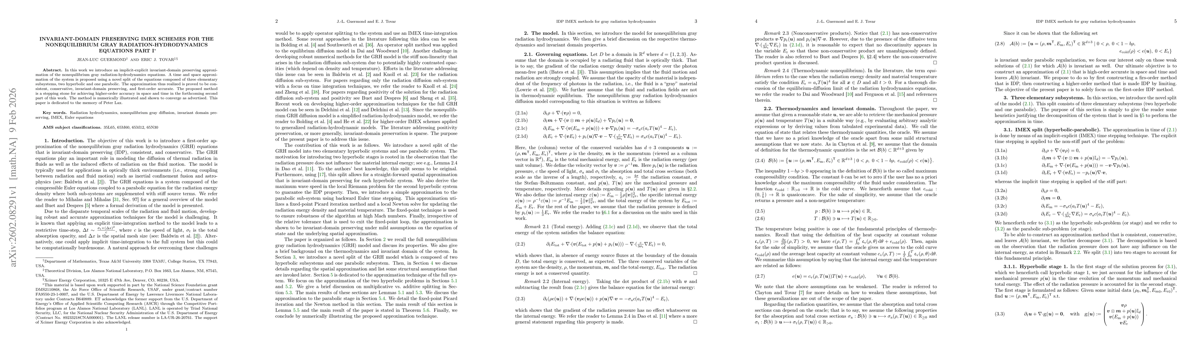 Thumbnail for Invariant-domain preserving IMEX schemes for the nonequilibrium Gray Radiation-Hydrodynamics equations Part I