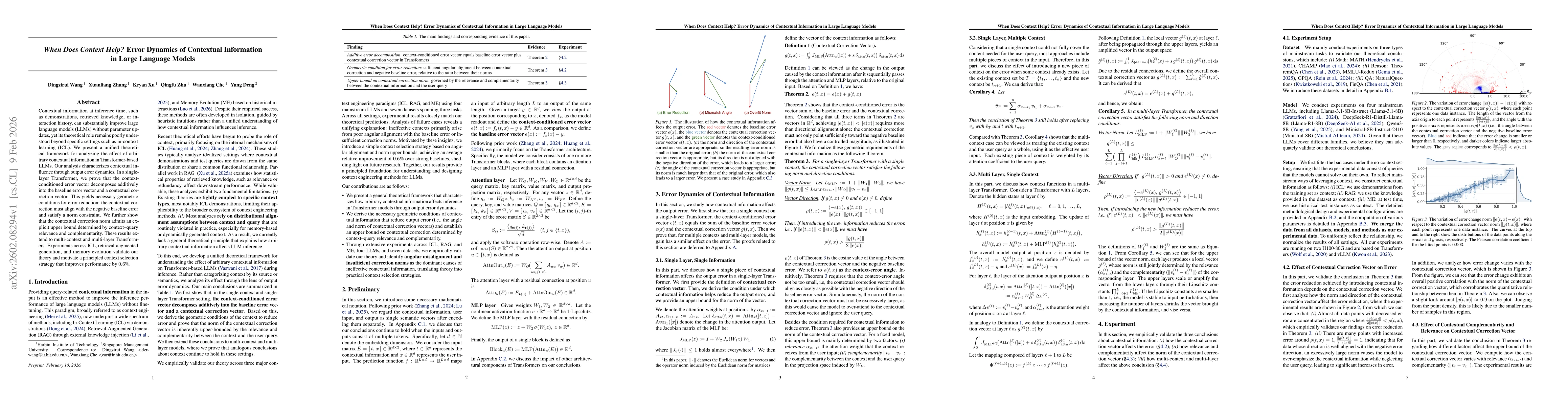 Thumbnail for When Does Context Help? Error Dynamics of Contextual Information in Large Language Models