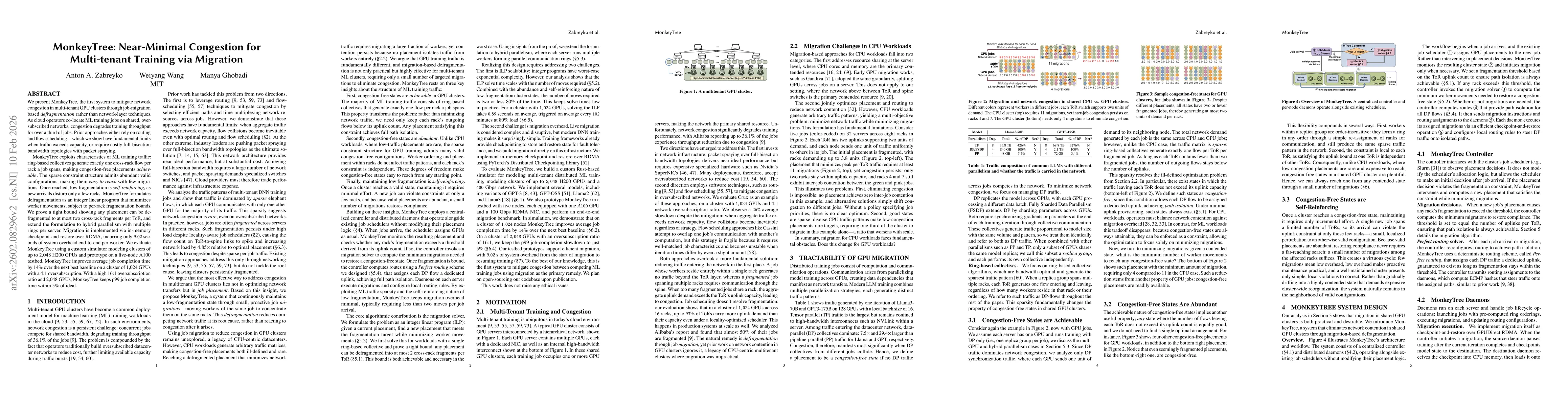 Thumbnail for MonkeyTree: Near-Minimal Congestion for Multi-tenant Training via Migration