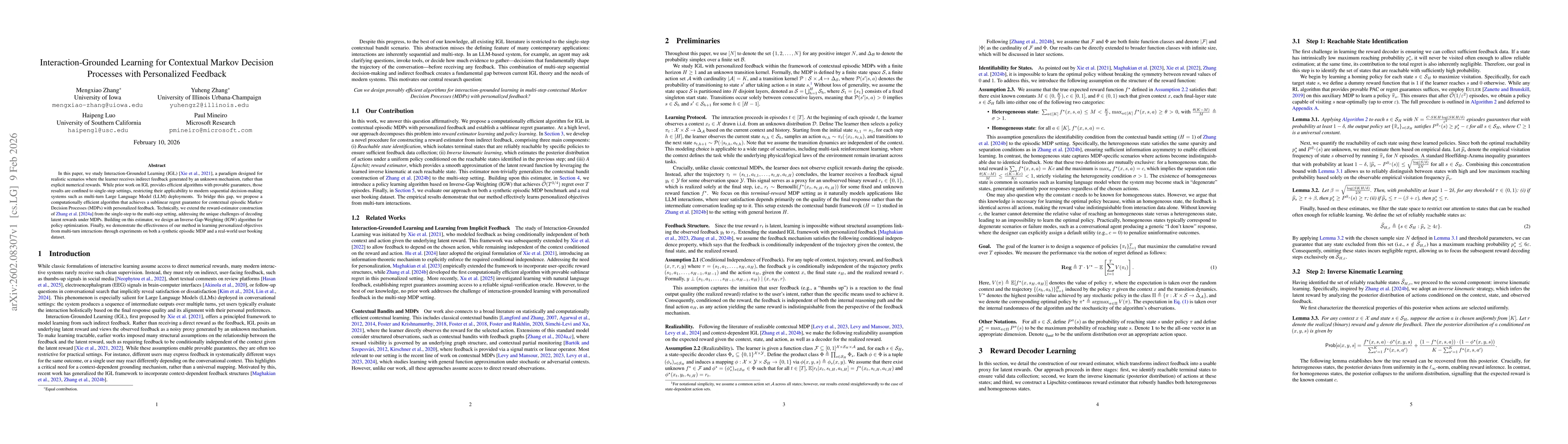 Thumbnail for Interaction-Grounded Learning for Contextual Markov Decision Processes with Personalized Feedback