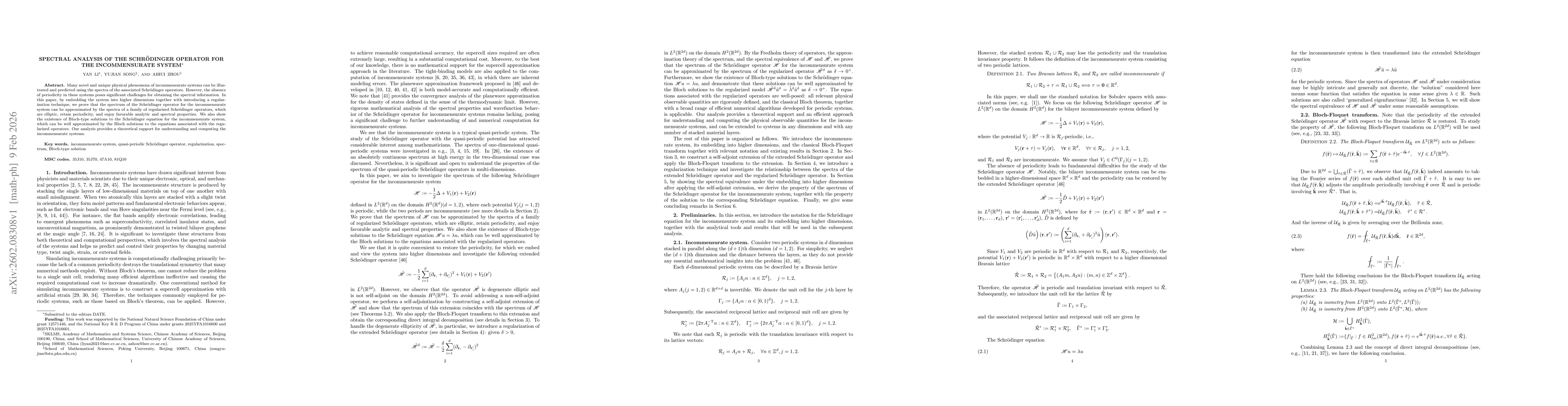 Thumbnail for Spectral Analysis of the Schrödinger Operator for the Incommensurate System