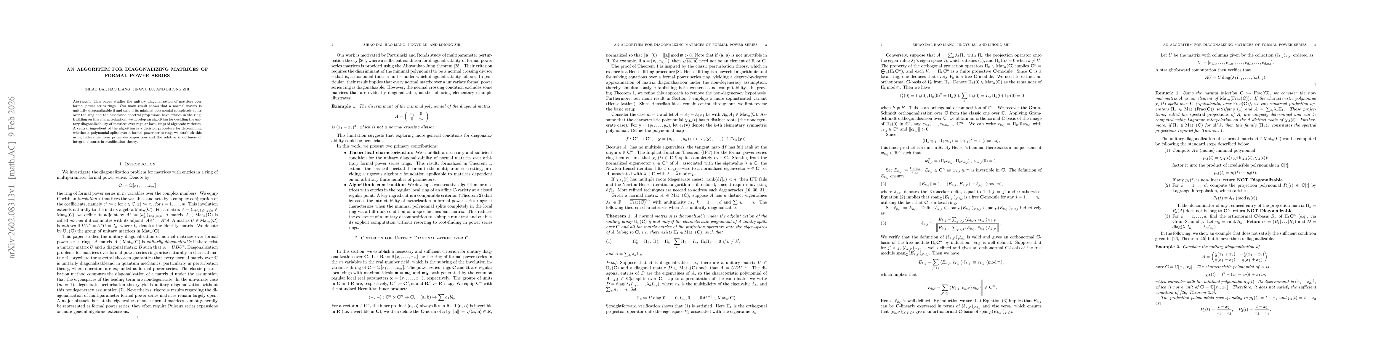 Thumbnail for An Algorithm for Diagonalizing Matrices of Formal Power Series