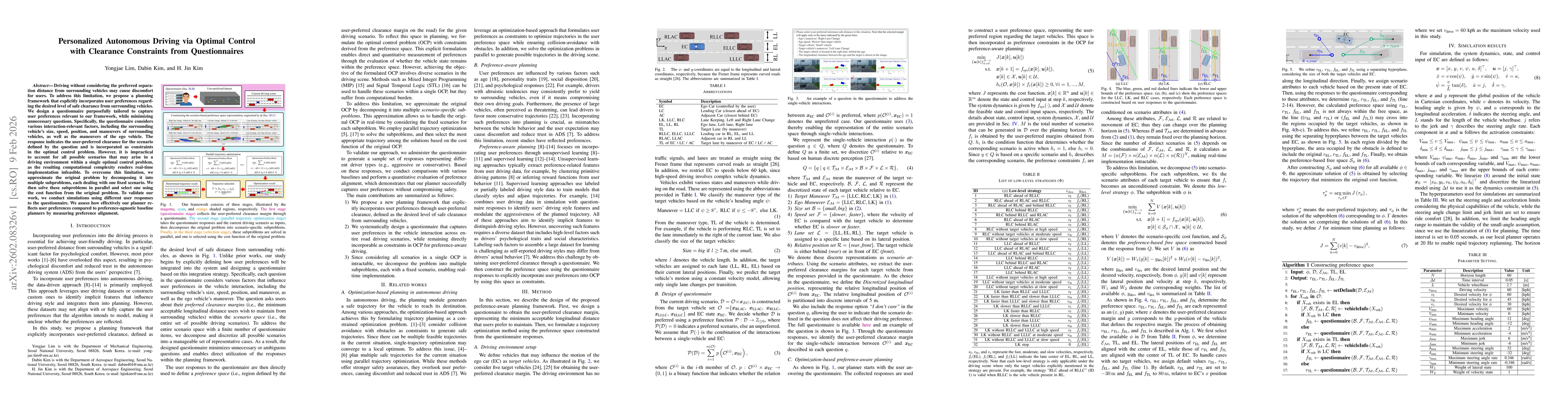 Thumbnail for Personalized Autonomous Driving via Optimal Control with Clearance Constraints from Questionnaires