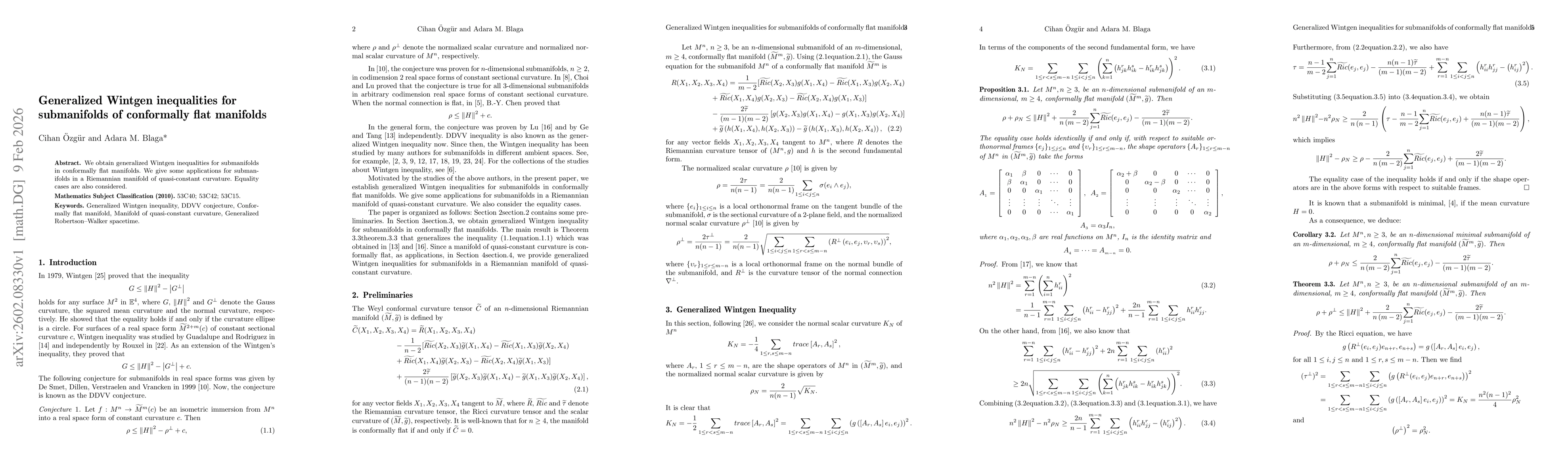 Thumbnail for Generalized Wintgen inequalities for submanifolds of conformally flat manifolds