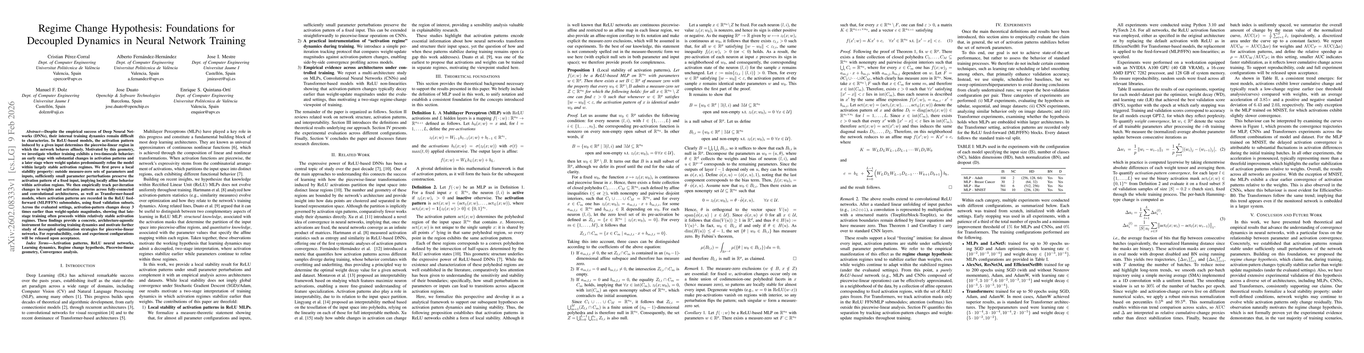 Thumbnail for Regime Change Hypothesis: Foundations for Decoupled Dynamics in Neural Network Training