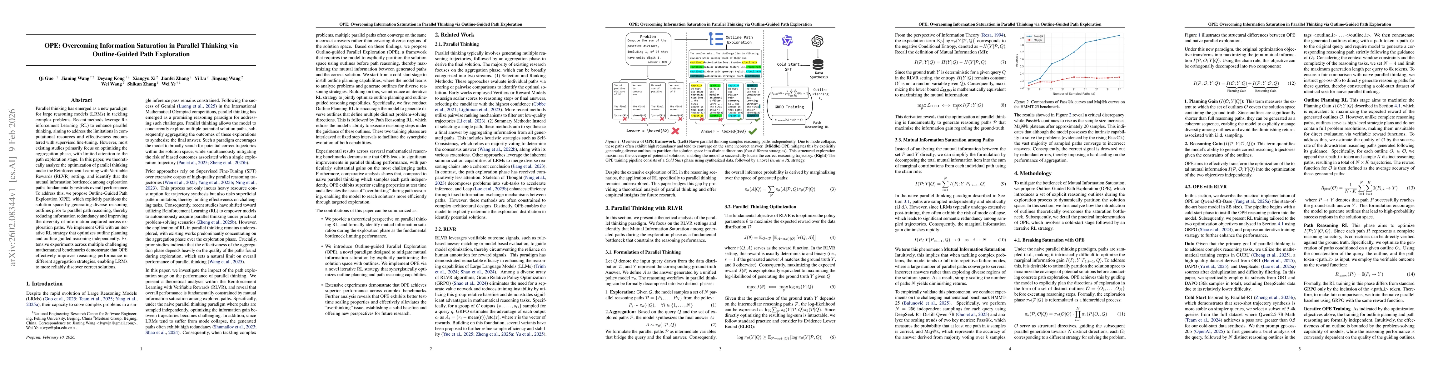 Thumbnail for OPE: Overcoming Information Saturation in Parallel Thinking via Outline-Guided Path Exploration