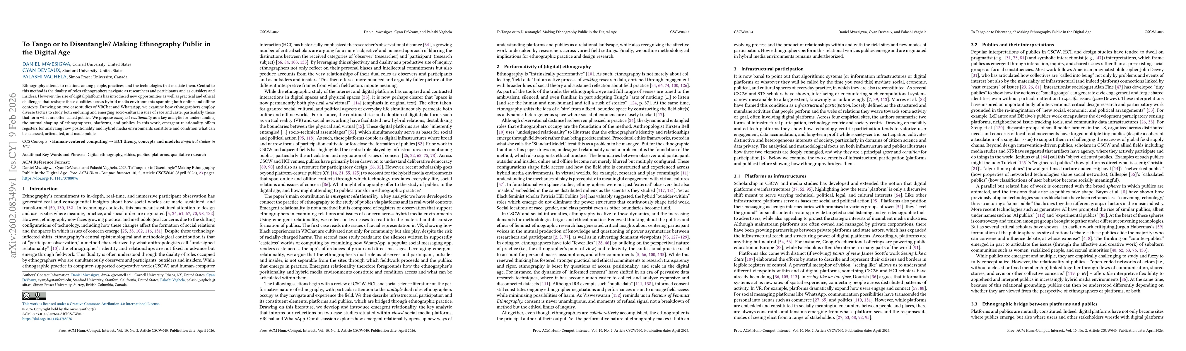 Thumbnail for To Tango or to Disentangle? Making Ethnography Public in the Digital Age