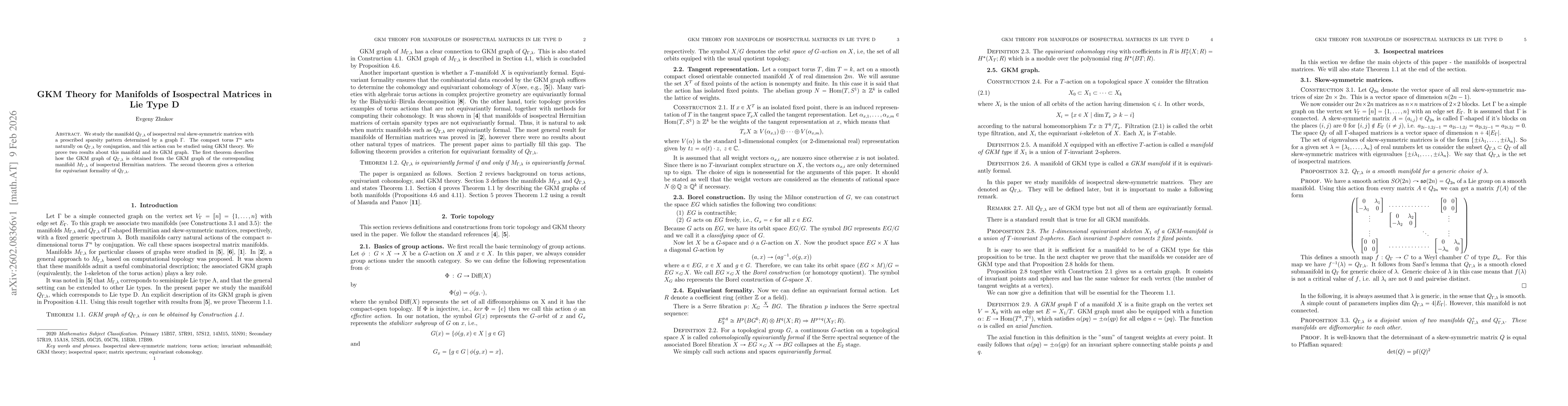 Thumbnail for GKM Theory for Manifolds of Isospectral Matrices in Lie Type D
