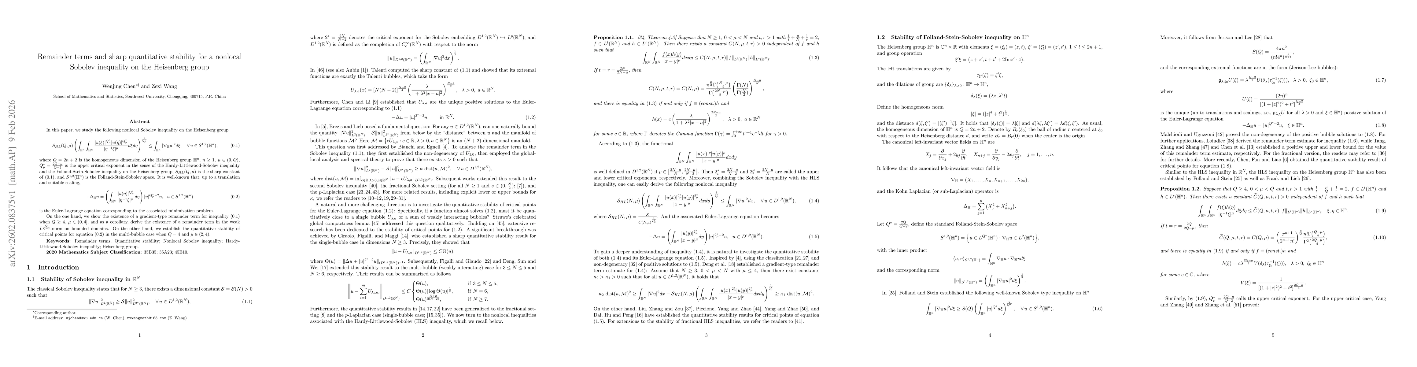 Thumbnail for Remainder terms and sharp quantitative stability for a nonlocal Sobolev inequality on the Heisenberg group