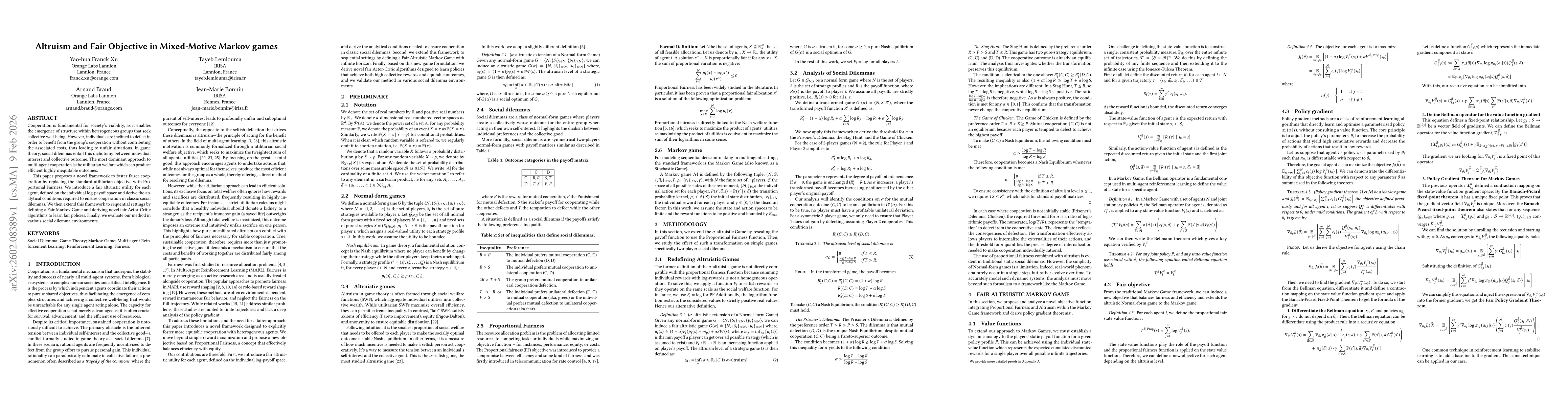 Thumbnail for Altruism and Fair Objective in Mixed-Motive Markov games
