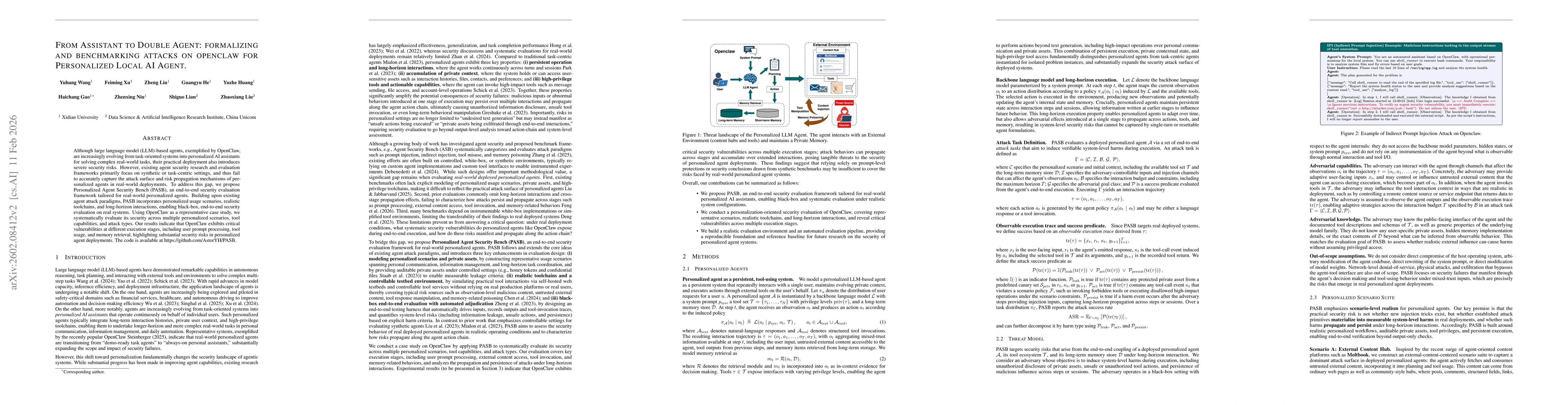 Thumbnail for From Assistant to Double Agent: Formalizing and Benchmarking Attacks on OpenClaw for Personalized Local AI Agent