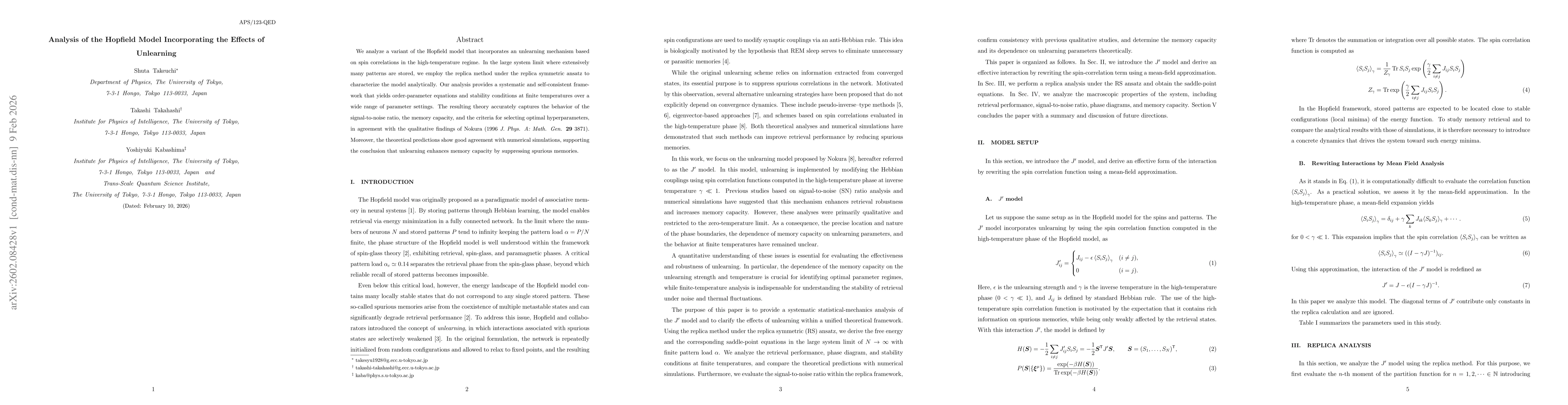 Thumbnail for Analysis of the Hopfield Model Incorporating the Effects of Unlearning