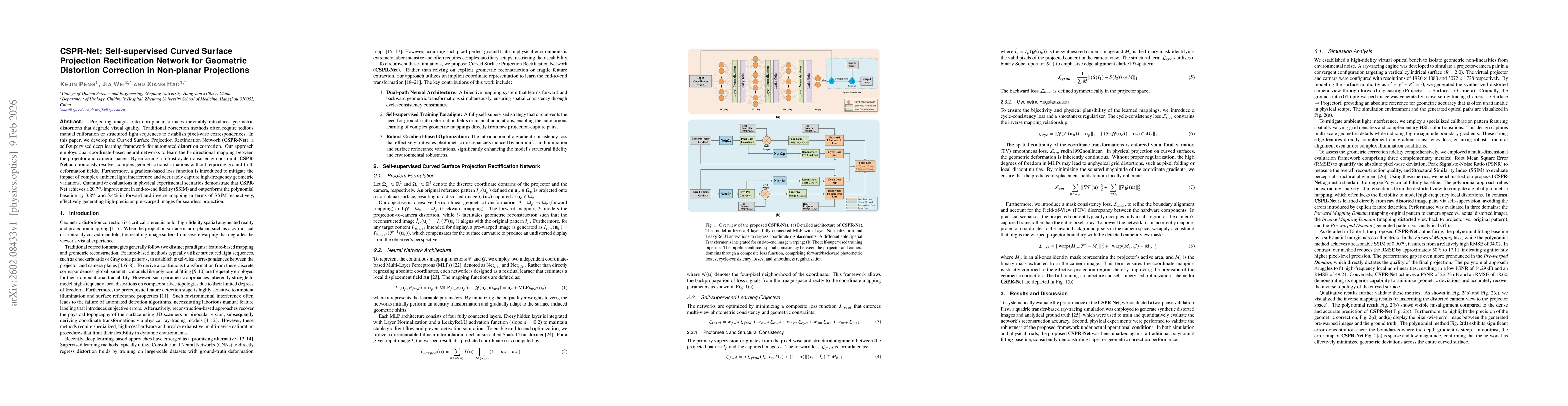 Thumbnail for CSPR-Net: Self-supervised Curved Surface Projection Rectification Network for Geometric Distortion Correction in Non-planar Projections