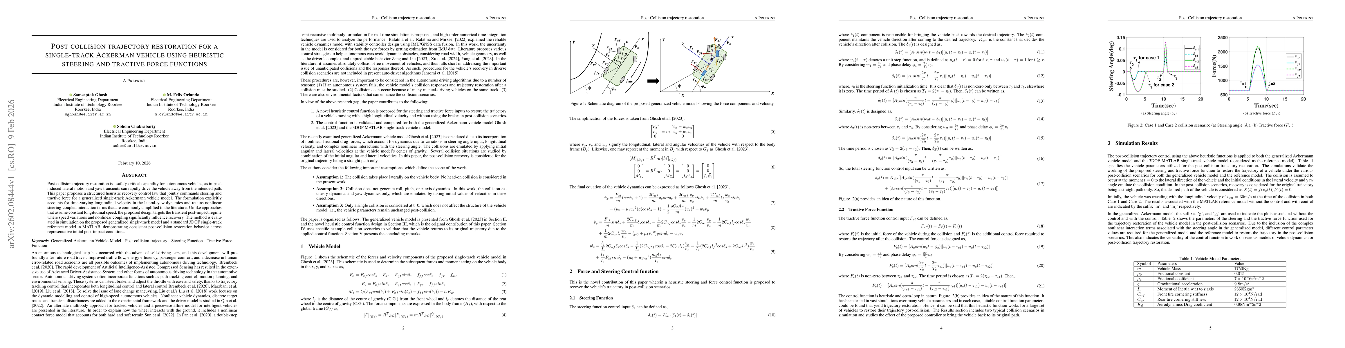 Thumbnail for Post-Collision Trajectory Restoration for a Single-track Ackermann Vehicle using Heuristic Steering and Tractive Force Functions