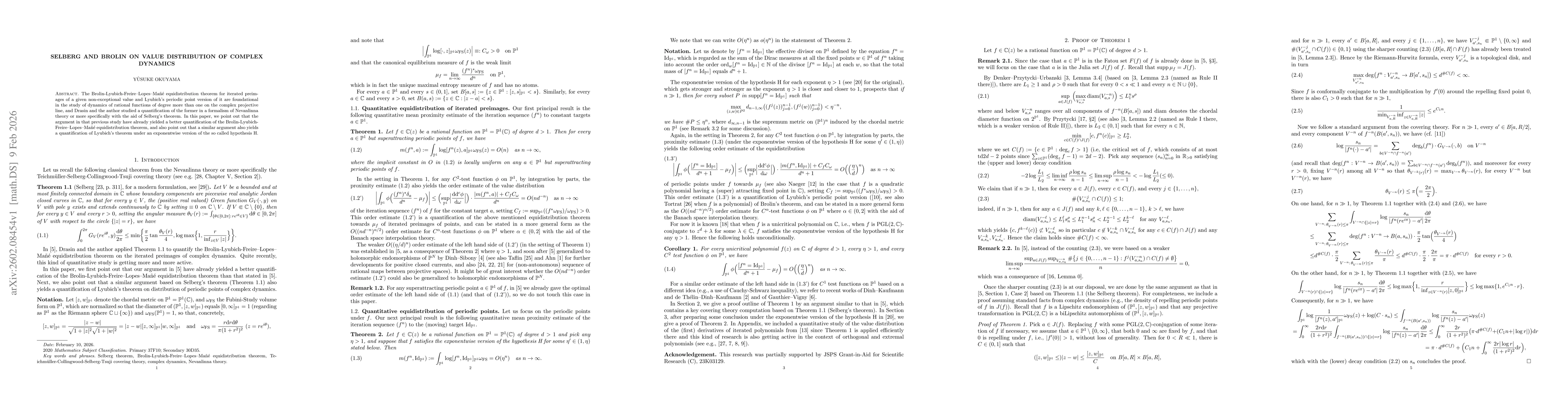 Thumbnail for Selberg and Brolin on value distribution of complex dynamics