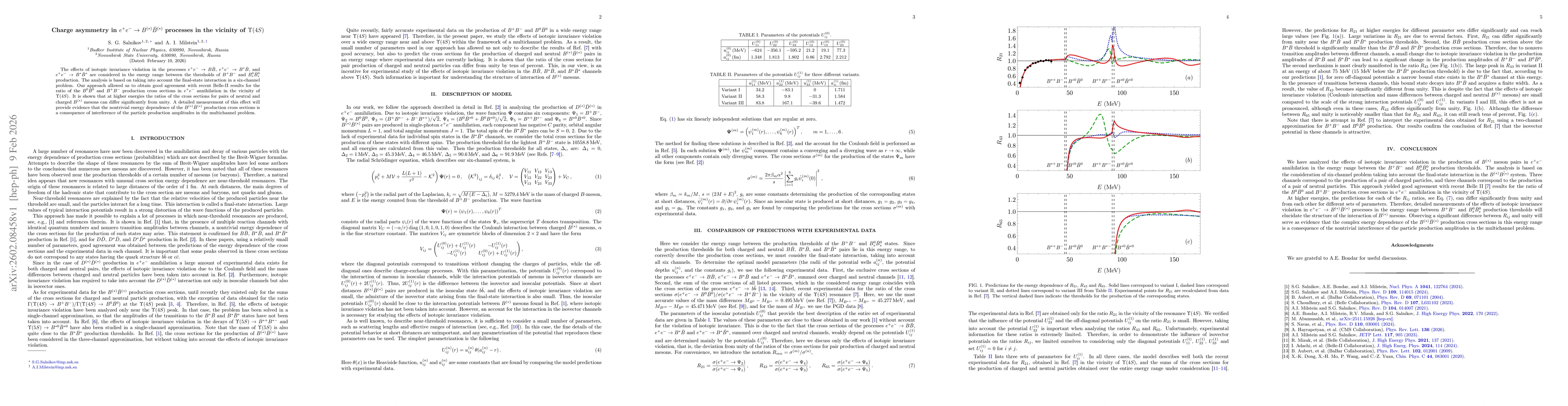 Thumbnail for Charge asymmetry in $e^{+}e^{-}\to B^{(*)}\bar{B}^{(*)}$ processes in the vicinity of $Υ(4S)$