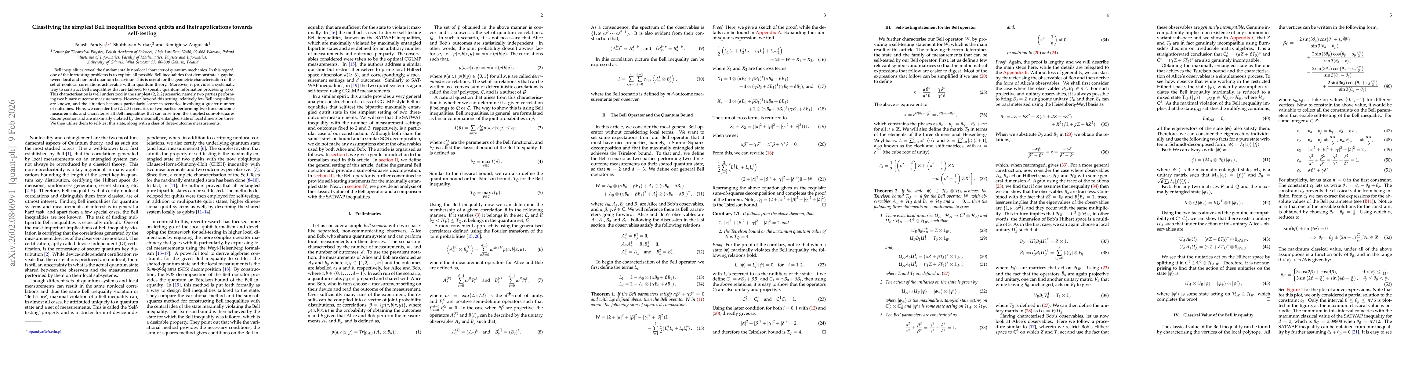 Thumbnail for Classifying the simplest Bell inequalities beyond qubits and their applications towards self-testing