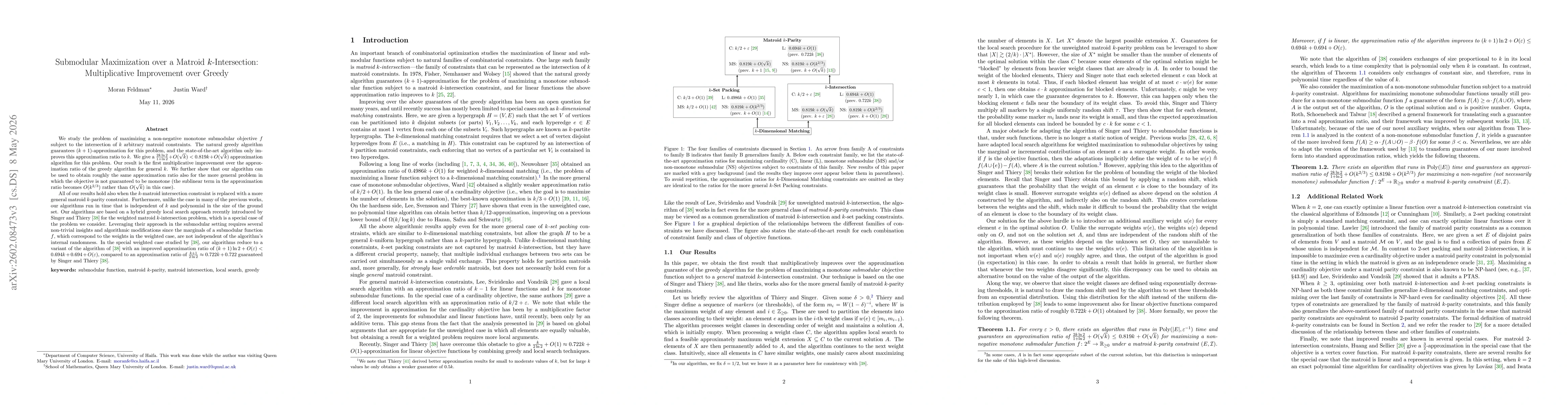 Thumbnail for Submodular Maximization over a Matroid $k$-Intersection: Multiplicative Improvement over Greedy