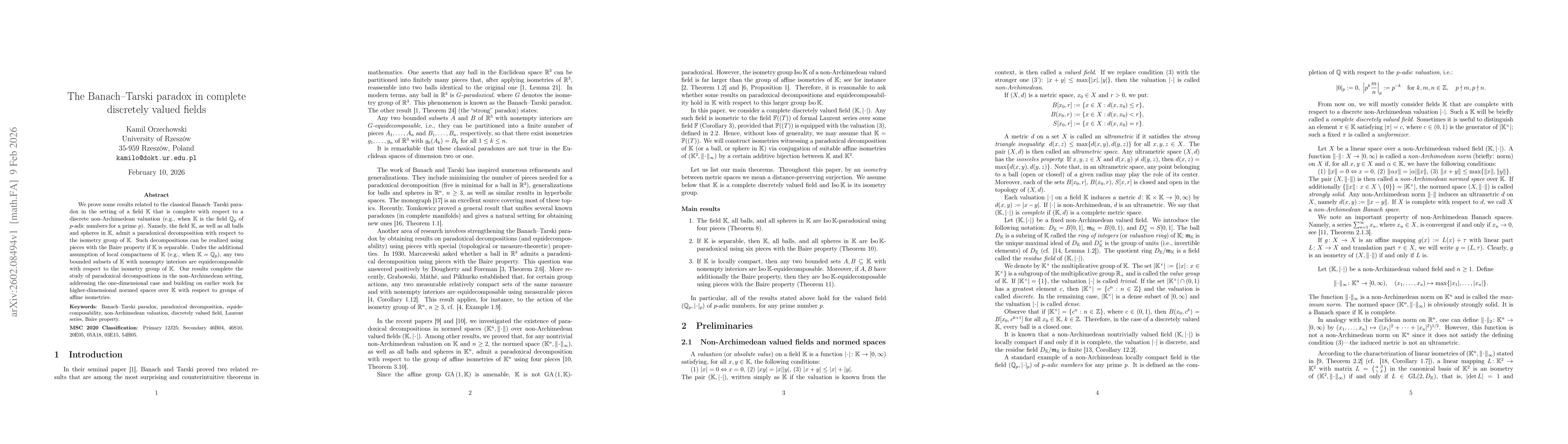 Thumbnail for The Banach-Tarski paradox in complete discretely valued fields