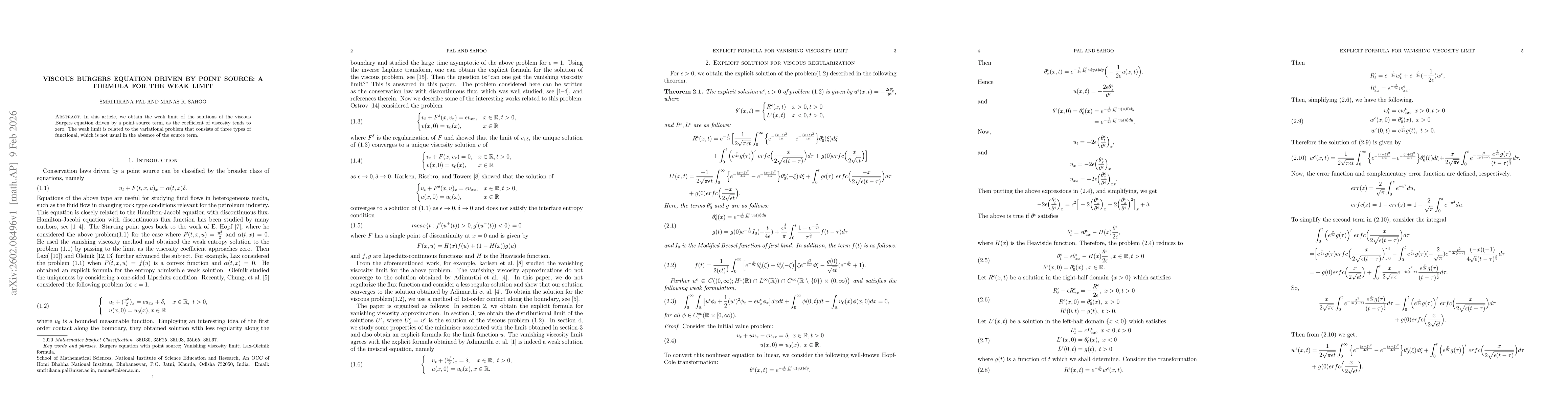 Thumbnail for Viscous Burgers equation driven by point source: a formula for the weak limit